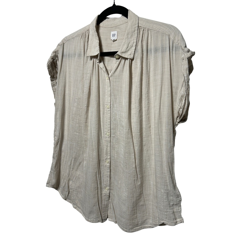 GAP Cotton Rayonโ Shirt Short Cuff Sleeve Lightweight Beige Size M Retail: $44